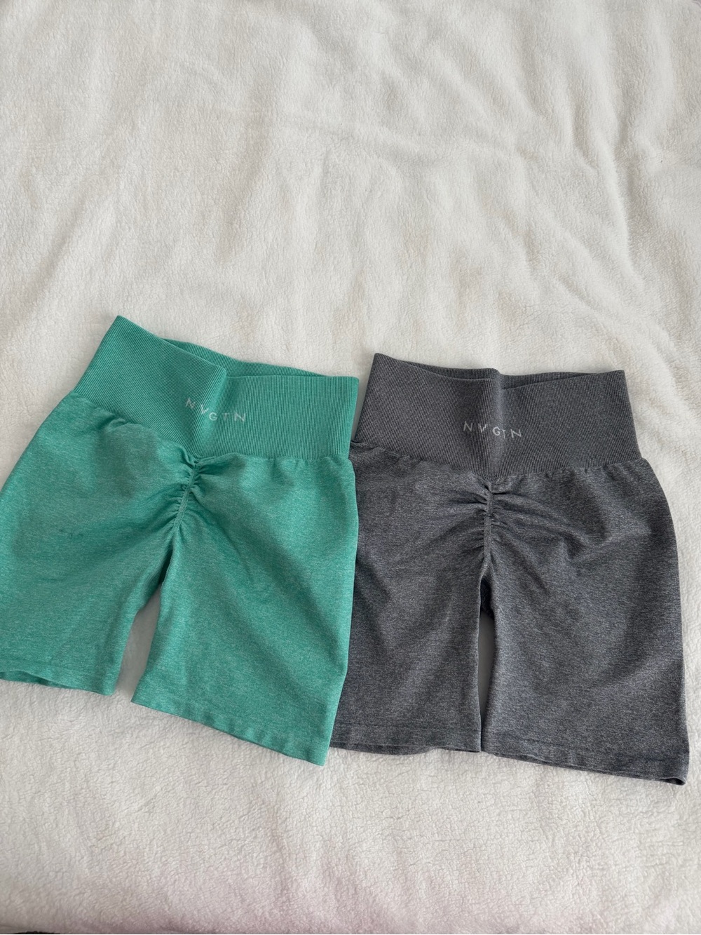NVGTN Ribbed Waistband Shorts - Teal & Gray